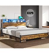 ADORNEVE Queen Bed Frame with LED Lights Headboard, Metal Platform Bed with Outlets and USB Ports...