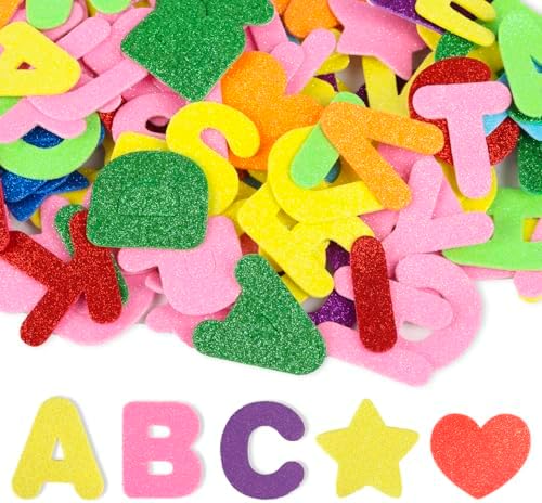 LOKIPA 280PCS Foam Letters Stickers, 10 Colors Glitter Foam Letters Stickers Self-Adhesive A-Z Foam Alphabet Stickers Craft Supplies Stickers for Kids School Project Party Decorations