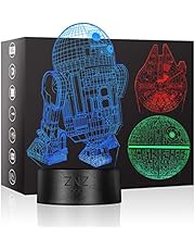 3D LED Star Wars Luz de noche, Lámpara de ilusión Death Star + R2-D2 + Millennium Falcon, Tres patrones y 16 colores Lámpara de decoración Cambio - Regalo perfectos para niño - 3 paquete