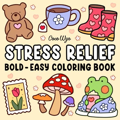 Stress Relief: Coloring Book for Adults and Kids, Bold and Easy, Simple and Big Designs for Relaxation Featuring Animals, Lan