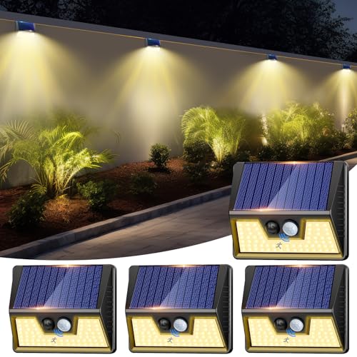 nipify Luz Solar Exterior con Sensor de Movimiento,【4 Paquete/3 Modos】 Luces Solar Exterior, Focos Solares Exterior,IP65 Impe