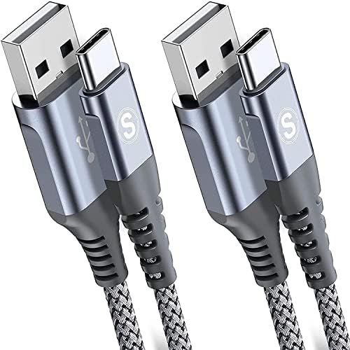 sweguard USB Type C Cable 3.1A Fast Charging [2Pack,10ft+3.3ft], USB-A to USB-C Charger Nylon Braided Cord for Samsung Galaxy S21 S20 S10 S9 S8 Plus,Note 20 10 9 8 7,A71 A51 A32,LG,Moto,PS5-Grey