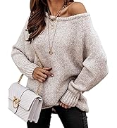 BTFBM Women Casual Long Sleeve Fall Sweaters Crew Neck Solid Color Soft Ribbed Knitted Oversized ...