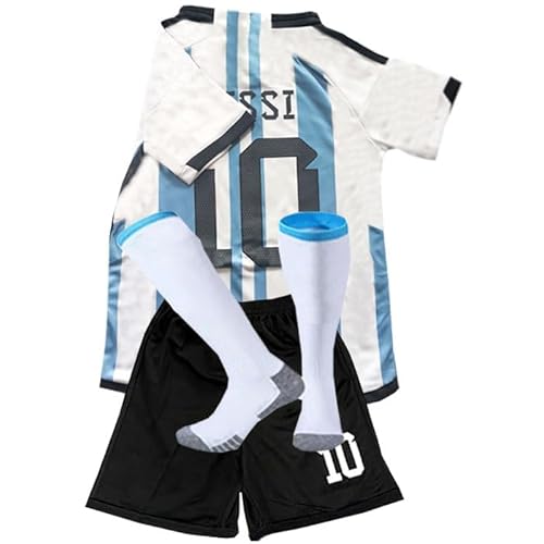 MunKivft Soccer Jersey Boys,Boys' Soccer Jersey #7 Soccer Jersey for Kids Football Youth Jerseys 3 Piece (Blue&White, 24(8-9Years))