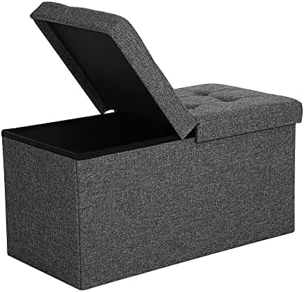 SONGMICS Storage Ottoman, Foldable Storage Bench, 15 x 30 x 15 Inches, Flipping Lid, 660 lb Load Capacity, for Entryway, Living Room, Bedroom, Dark Gray ULSF46GYZ