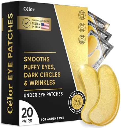 Celor Under Eye Patches for Puffy Eyes and Dark Circles - Eye Masks with Amino Acids & Collagen, Eye Care for Wrinkles - Birthday Gift for Women - Skincare Self Care - USA Tested (20 Pairs)