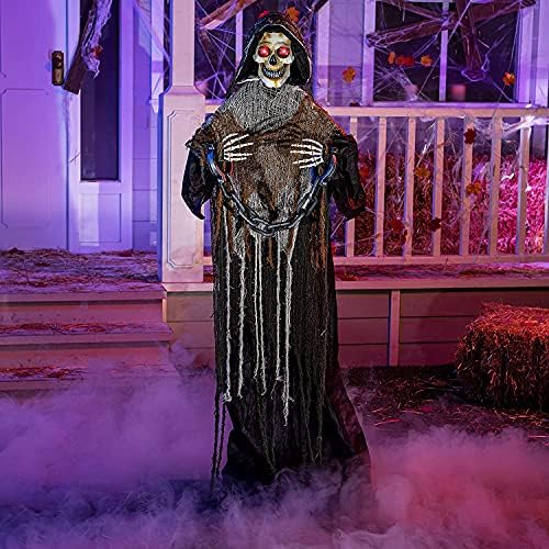 JOYIN 67" Halloween Decorations Outdoor Life Size Animatronics Grim Reaper with Chain, Sound-Actived Halloween Party Decoration with Creepy Sound, Scary Haunted House Props for Garden Yard Lawn