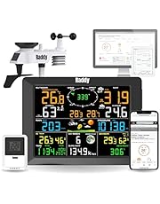 Raddy WF-100C Weerstation met buitensensor radio, 14-in-1 wifi-binnen-buitenthermometer met 10 inch digitaal kleurendisplay, windmeter, regenmeter, zonnesensor voor thuis, kantoor, tuin