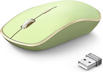 JOYACCESS J 2.4G Slim Wireless Silent Mouse, Portable Wireless Computer Mouse with 5 Adjustable DPI Levels, USB Mouse for Desktop, Notebook, MacBook, Chromebook, PC (Light Green)