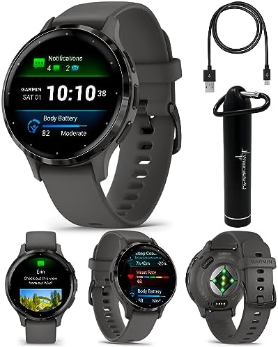 Wearable4U Garmin Venu 3S GPS Smartwatch AMOLED Display 41mm Watch, Advanced Health and Fitness Features, Up to 10 Days of Battery, Wheelchair Mode, Sleep Coach, Pebble Gray Power Bank Bundle