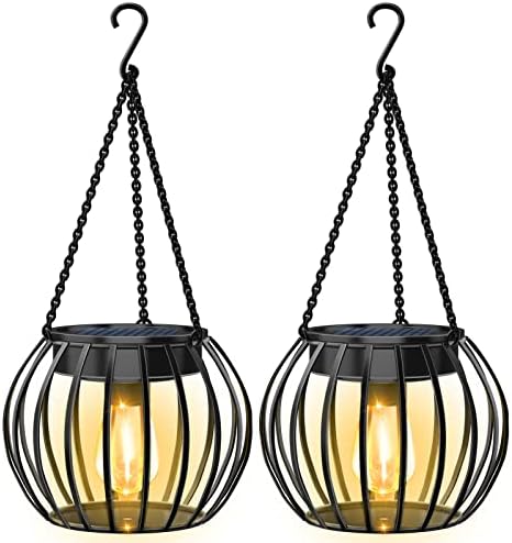 UBright Solar Outdoor Lights Hanging Solar Lantern Metal 15" Solar Lights for Outside Solar Lights Outdoor Waterproof Lanterns Decorative Solar Powered Outdoor Lighting for Garden Yard Patio, 2 Pack