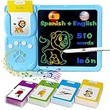 KILOGOGRAPH Talking English & Spanish Flash Cards - 8' LCD Writing Tablet for Kids 3 4 5 6 7 8 9, Bilingual 510 Sight Words, Toddler Pocket Speech, Drawing Sketch Pad, Autism Toys for Girls (Blue)