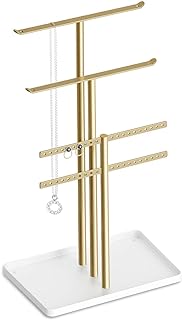 pickpiff Jewelry Stand Holder Organizer: 14.5" Sturdy Jewelry Hanger for Necklace, Earring, Bracelet, Gold and White