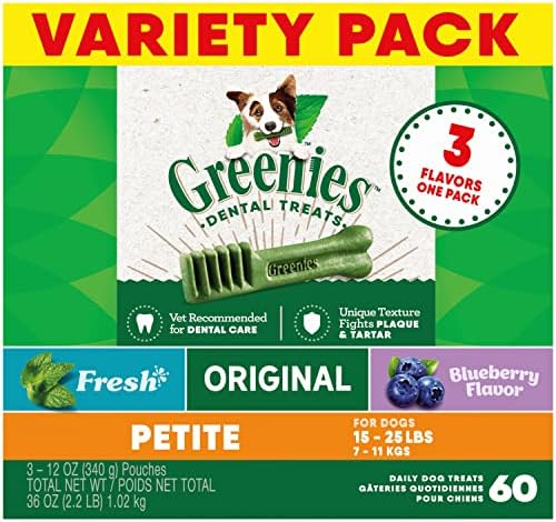 Greenies Petite Natural Dental Care Dog Treats, 36 oz. Variety Pack, 60 Total Treats(Pack of 1)