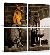 RyounoArt Vintage Kitchen Wall Art Prints Red Wine Glass Barrel Canvas Prints for Dining Room Dec...