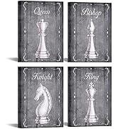 RyounoArt 4 Piece Chess Wall Art Canvas Sketch King Queen Knight Bishops Painting Print for Home ...