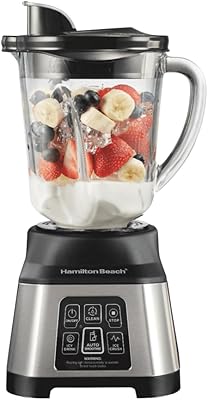 Hamilton Beach Blender for Shakes and Smoothies with 5 Functions Including Auto Smoothie Cycle, Wave Action System for Ultra Smooth Results, 850 Watts, 40oz BPA Free Glass Jar, Stainless Steel (56208)