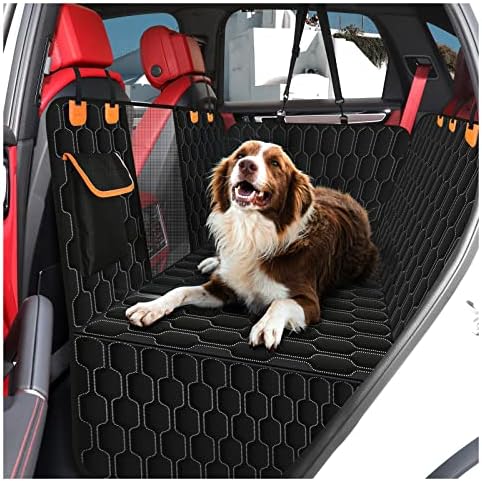 BIKAEIK Dog Car Seat Cover for Back Seat,Waterproof with Mesh Window and Storage Pocket,Durable Scratchproof Nonslip Rear Dog Car Hammock with Universal Size Fits for Car/Truck/SUV