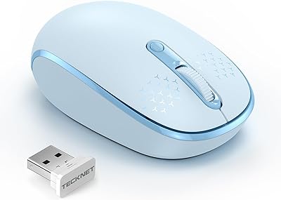 TECKNET Wireless Mouse, 2.4G Quiet Computer Mouse with USB Receiver, 4 Buttons Portable Cordless Mice for Chromebook, Laptop, PC, Mac, 800/1200/1600 DPI - Blue