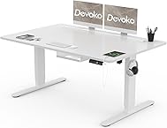 Devoko Höhenverstellbar Schreibtisch 140x80cm mit USB-A Ladeanschluss, Mobiler Elektrisch Computertisch mit Kabel Management Tray und 3-Funktions-Memory, Weiß