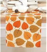 PurpleEssences Fall Maple Leaves Table Runner, Autumn Thanksgiving Kitchen Dining Table Decoratio...