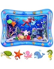 Aolso Almohadilla Agua Inflable,Alfombra Inflable con Agua Tema Oceánico,Alfombra de Agua para Bebes,Cojín de Agua Inflable con Espejo y Sonajero para Bebé,Cojín Colchones de tiempo boca abajo Bebés