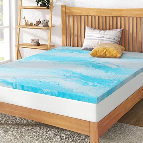 IULULU Mattress Topper, 2 Inch Gel Memory Foam Mattress Topper, Queen, CertiPUR-US Certified, Blue