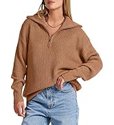 ANRABESS Women's Long Sleeve 1/4 Zipper Henley V Neck Drop Shoulder Oversized Knit Pullover Sweat...