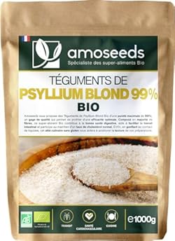 Psyllium Blond Bio 1KG | Téguments Purs 99% | 88% de Fibres, Transit, Sans gluten | Qualité Supérieure…