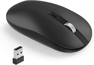 cimetech Wireless Mouse for Laptop, Slim Silent Mouse 2.4G Portable Computer Mice with USB Receiver, Metal Scroll Wheel for Laptop, Notebook, PC, MacOS, Windows - Black