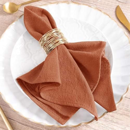 MLMW Fall Cloth Napkins Thanksgiving Linen Cotton Cloth Dinner Napkins Set of 6 Terracotta 17"×17" Rustic Table Napkins for Christmas Wedding Party Fall Decor