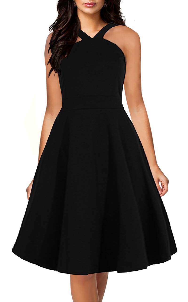 Halter black cocktail dress