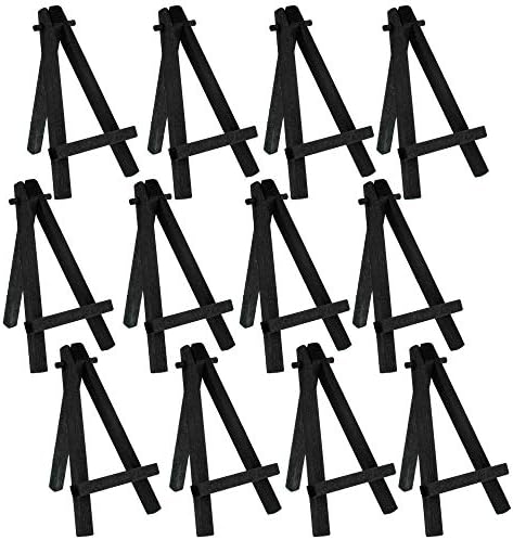 U.S. Art Supply 5" Mini Black Wood Display Easel (Pack of 12), A-Frame Artist Painting Party Tripod Easel - Tabletop Holder Stand for Small Canvases, Kids Crafts, Business Cards, Signs, Photos, Gifts