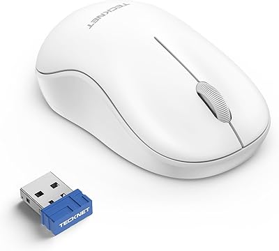 TECKNET Wireless Mouse for Laptop, 2.4G Silent Mouse Quiet Click, Small Portable Computer Mouse, 5 DPI Levels, Cordless Mice for PC, Chromebook, Mac - White