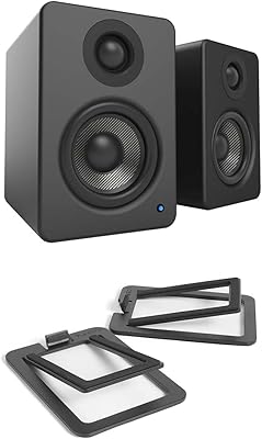 Kanto YU2 PC Gaming Desktop Speakers | 3" Composite Drivers | 3/4" Silk Dome Tweeter | Class D Amplifier | 100 Watts| Pair | Matte Black with a Kanto S2 Angled Desktop Speaker Stands (Pair) (2022)