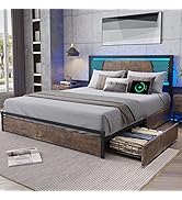 ADORNEVE LED Bed Frame Queen Size with 4 Drawers, Queen Bed Frame with 2 USB Charging Station, Me...