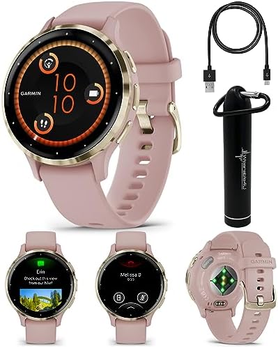 Wearable4U - Garmin Venu 3S GPS Smartwatch, AMOLED Display 41 mm Watch, Advanced Health and Fitness Features, Up to 10 Days of Battery, Wheelchair Mode, Sleep Coach, Dust Rose with Power Bank