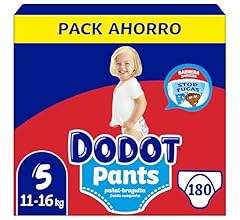 Dodot Bebé Pants Pañales, Talla 5, 12-17 kg, 180 Pañales, Pañal-Braguita con Ajuste 360° Anti-Fugas, Pack Mensual