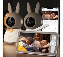 ieGeek 2K/3MP 5" Babyphone 2 Caméra Bebe,PTZ 360° Baby Phone Vidéo connecté Smartphone, Visiophone avec Alertes Intelligent…