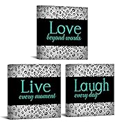 RyounoArt 3 Piece Live Laugh Love Canvas Wall Art Teal Inspirational Quotes with Leopard Cheetah ...