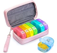 AUVON Pink PU Leather Bag Pill Boxes 7 Day 2 Times a Day, Large AM/PM Pill Box Organiser with Portable Zipper Leather Bag f…