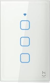 Hi by Geonav Interruptor Inteligente Wi-Fi para iluminação, 3 botões, Vidro Temperado, HIINT3C, Branco