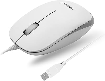 Macally USB Wired Mouse for Mac and Windows - Simple 3 Button Corded Computer Mouse Wired, Scroll Wheel Layout with Long Wire Cord - Plug and Play USB Mouse Wired for Laptop, PC Desktop, Notebook