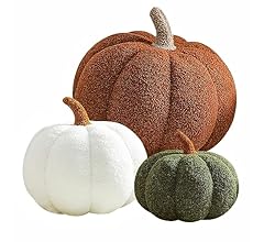 Srutirbo Teddy Fleece Pumpkin Throw Pillows Cute 3D Shaped Cushion Halloween Home Decoration (8in+11in+14 in, White+Green+B…