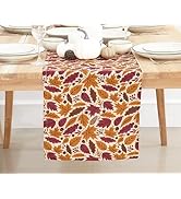 PurpleEssences Fall Maple Leaves Table Runner, Autumn Thanksgiving Kitchen Dining Table Decoratio...