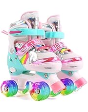 Ceestyle Rolschaatsen voor Kinderen, Verstelbare Quad Roller Skates met 8 PU Light Up Wielen, Knipperende Kinderskates voor Jongens en Meisjes, Instelbare Maat - Roze