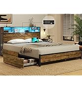 ADORNEVE Queen Bed Frame with LED Lights Headboard & 4 Storage Drawers, Metal Smart Platform Bed ...