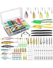 Iron Tree Kit de 102 señuelos de Pesca para Cebo de Agua Dulce para lubina, Trucha salmón, Accesorios de Pesca, Caja de Aparejos con Cuchara, señuelos de plástico Suave, Gusanos, anzuelos de Pesca