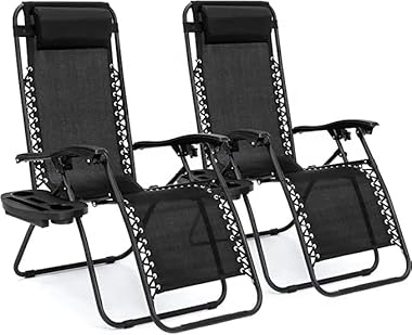 INMATMEX Duo Pack Silla Plegable Reclinable Gravedad Cero, Color Negro Calidad Y Comodidad con Almohadia y Portavasos Ideal p