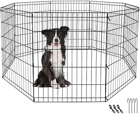 Epetlover 8 Panel 30 Inch Foldable Metal Exercise Dog Playpen, Wire Pet Play Pen Crate Indoor Outdoor Use